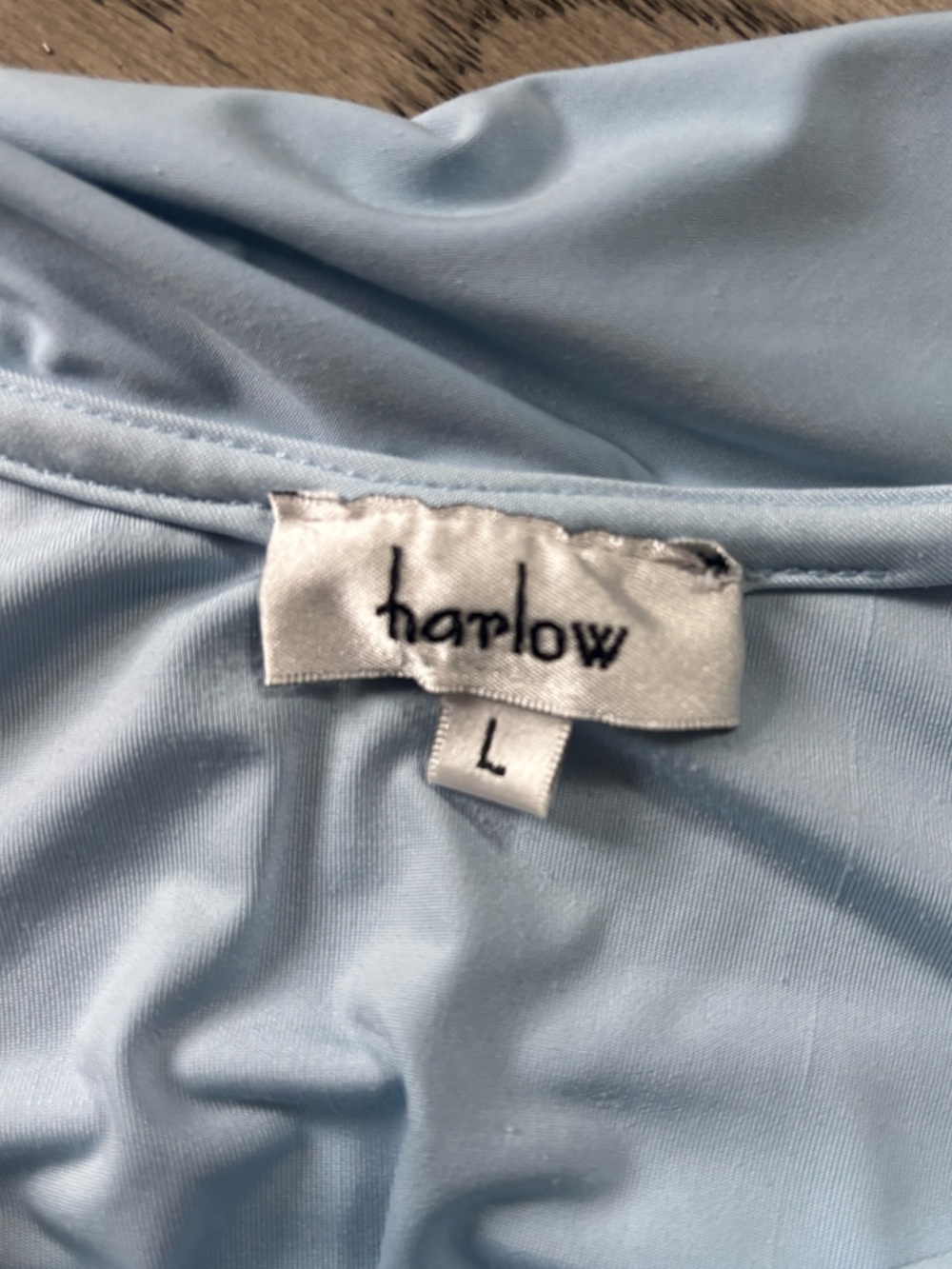 Harlow Blue Off Shoulder Foldover Top Size L Minimalist Soft Knit - Picture 3 of 5